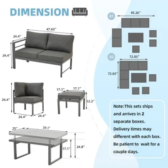 Cesicia 7-Piece Blue Patio Sofa Set with Adjustable Height Coffee Table for Backyard, Porch & Poolside image {1}