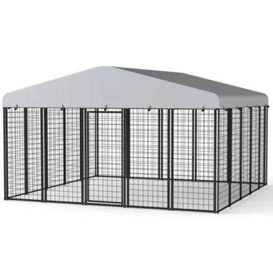 XBRIGH Large, medium and small black square dog crate for outdoor and lawn use with UV cover for outdoor backyard farms image {9}