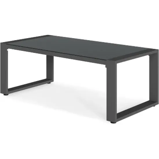 Heynemo Aluminum Outdoor Coffee Table, All-Weather Metal Rectangular Patio Side Table with Tempered Glass Top, for Porch Backyard Garden image {9}