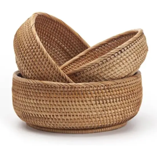 BRINJOY 3-Piece Stackable Round Rattan Basket Set - Natural Woven Storage Bowls for Fruits, Keys, Kitchen Counter (10.2", 9", 7.9") image {5}