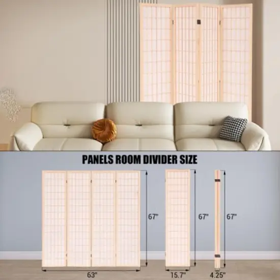 Wooden Room Divider Wall 3 Panel with Holes,5.6FT Tall Room Divider with Shelves,Folding Privacy Screens 67 in for Room Separation Home Office Bedroom image {3}