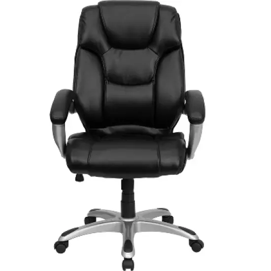 Emma and Oliver High Back Black LeatherSoft Layered Swivel Ergonomic Office Chair, Nylon Base image {3}