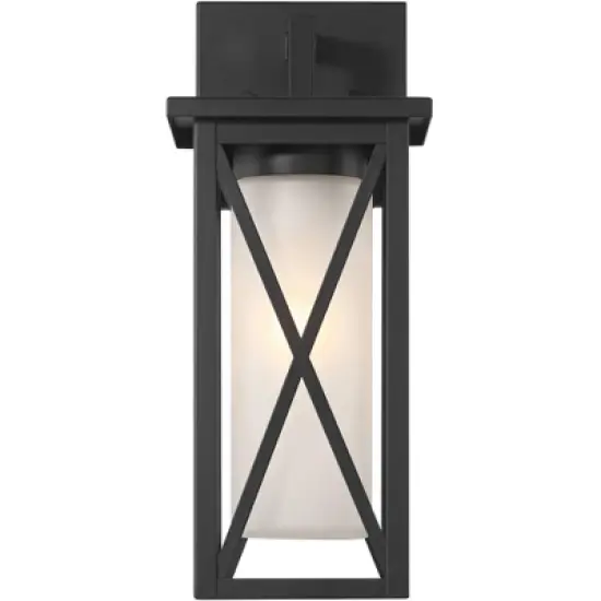 360 Lighting Raynor 15" High Modern Outdoor Wall Light Fixture Mount Porch House Exterior Outside Weatherproof Black Metal Glass Shade Front Door image {4}