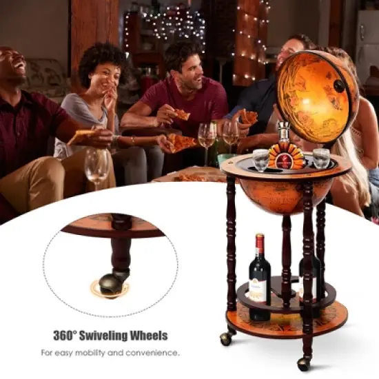 Costway  17.5'' Wood Globe Wine Bar Stand 16th Century Italian Rack Liquor Bottle Shelf image {5}