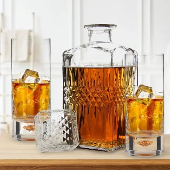 Berkware Elegant Highball Glasses with Unique Embedded Gold Flake Design - 8.5oz image {1}