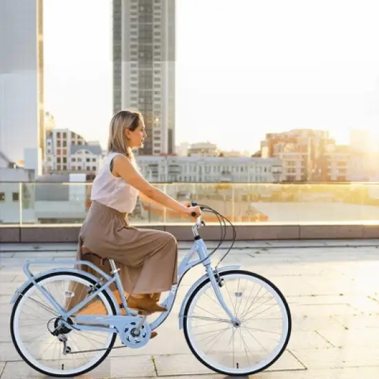 NAYSAYE Bicycle 7 Speed Steel Frame 24 Inch Ladies Bike for Commuting and Leisure for Urban Rides, Blue, 62.2"*23.62"*40.16" image {1}