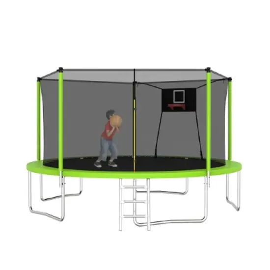 NAYSAYE Trampoline 14FT for Kids and Adults with Safety Net and Ladder for Outdoor Family Fun, Green, 168.11"*168.11"*107.87" image {5}