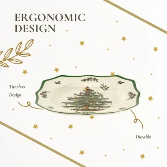 Spode Christmas Tree Scalloped Salad Plate - Holiday-Themed Stoneware Appetizer Plate - 9 Inch Christmas Dinner Dish - Dishwasher & Microwave Safe image {5}