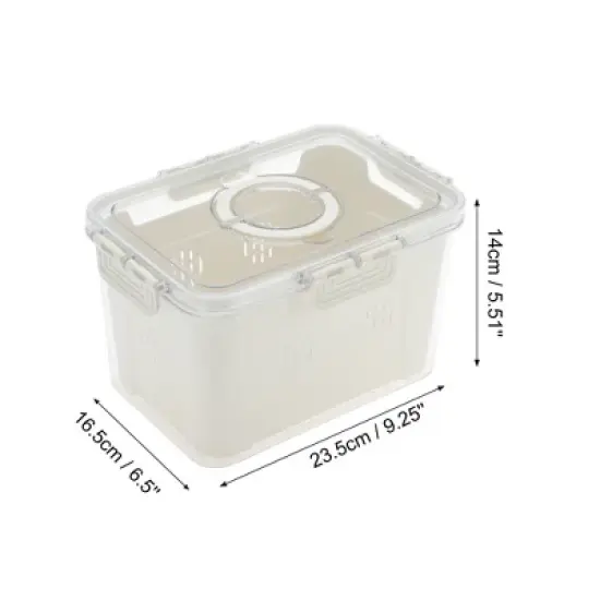 Unique Bargains Rectangle Drain Food Storage Containers 1 Compartment White Transparent 1 Set image {3}