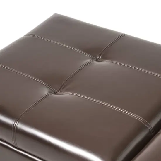 Merrill Double Opening Leather Storage Ottoman - Chocolate Brown - Christopher Knight Home image {6}