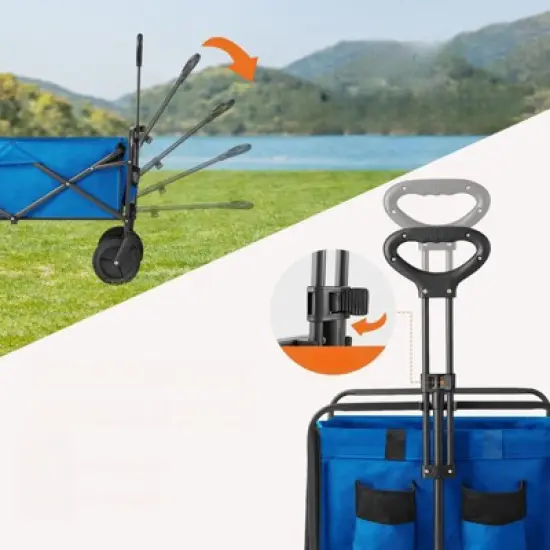 DSVIMOY Outdoor Serving Carts, Foldable Cart with All-Terrain Wheels, Collaspible Cart with Handle and Side Pockets, Blue, 20"*39 3"*34.6"* image {4}