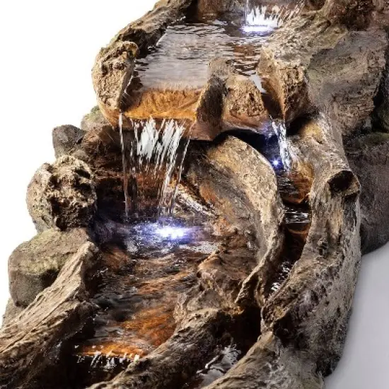 26" Tiered Wood River Stream Fountain with LED Lights Gray/White - Alpine Corporation image {5}