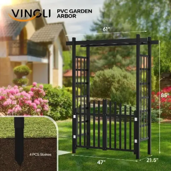 VINGLI Garden Arbor with Gate, PVC Wedding Arch for Ceremony Party, Garden Trellis for Climbing Plants Outdoor for Garden, Backyard, Lawn, Wedding image {2}