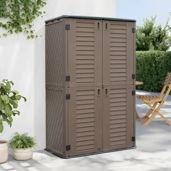 WELLFOR 380 gal Vertical Cabinet Deck Box Brown image {10}