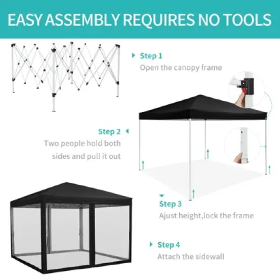 10 x 10 FT Pop Up Canopy, Party Tent with Mosquito Netting, Height Adjustable Instant Sun Shade, for Parties, Camping, Events image {3}