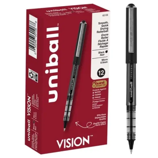 Uni Vision Rollerball Pen Micro Point Black Ink Dozen (60106) image {6}