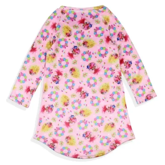 Trolls Girl's Sweetest Holiday Plush Fleece Raglan Kids Pajama Nightgown Multicolor image {3}