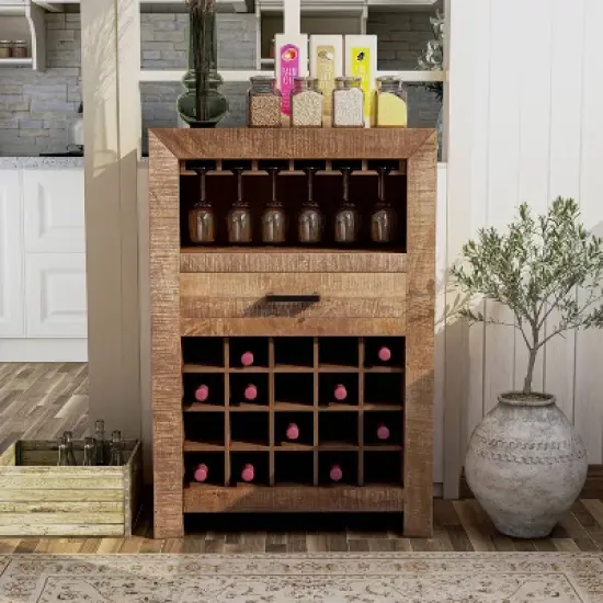 Audrey Rustic Mango Wood Wine Cabinet Natural - Furniture Of America image {3}