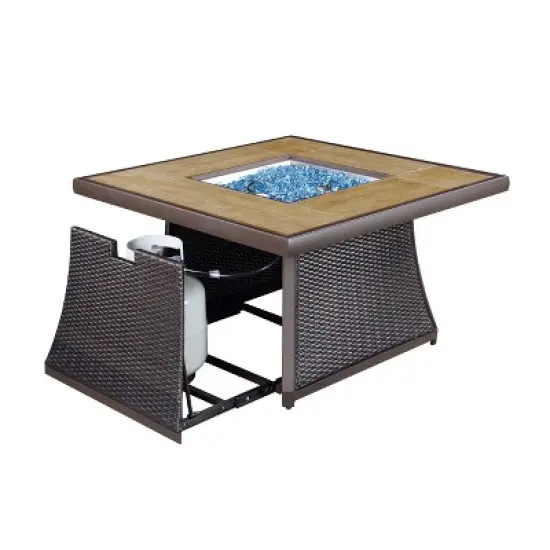 Kinger Home 42-inch Propane Fire Pit Table with Tile Tabletop, 50,000 BTU CSA Certified, Rattan Wricker Aluminum Frame, Accessories Included, Brown image {3}