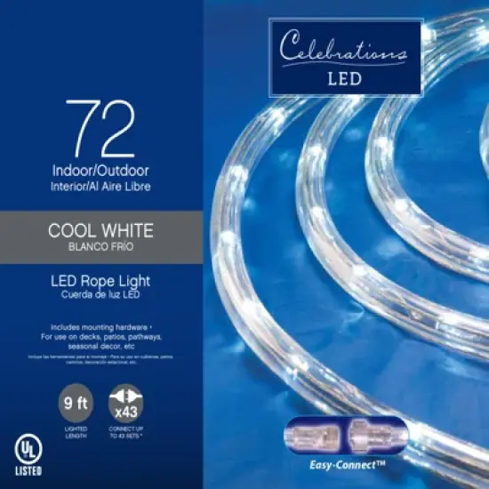 Celebrations LED Cool White 72 ct Rope Christmas Lights 9 ft. image {1}