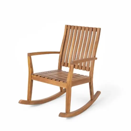 Christopher Knight Home Raeburn Outdoor Rustic Acacia Wood Slatted Design Accent Rocking Chair (Set of 2) image {3}