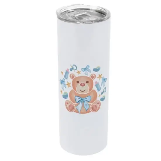 Elanze Designs 20 Ounce Stainless Steel On the Go Travel Tumbler With Push Top Lid, Boy Teddy Bear image {1}
