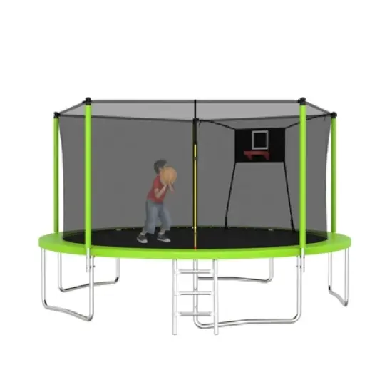 Aukfa Trampoline with Safety Enclosure Net, Outdoor Trampoline Set with Ladder for Backyard Fun for Adults/Kids image {7}