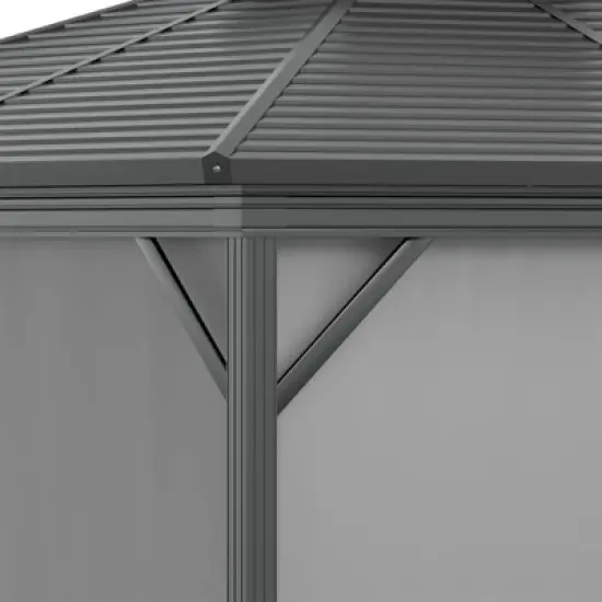 Outsunny 10' x 10' Metal Hardtop Gazebo with Mesh Sidewalls & Curtains, Double Roof Pavilion for Patio, Backyard, Deck, Porch, Gray image {5}