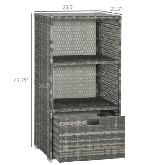 WELLFOR Outdoor PE Wicker Pool Towel Rack Waterproof Storage Organizer with 2 Shelves Gray image {10}