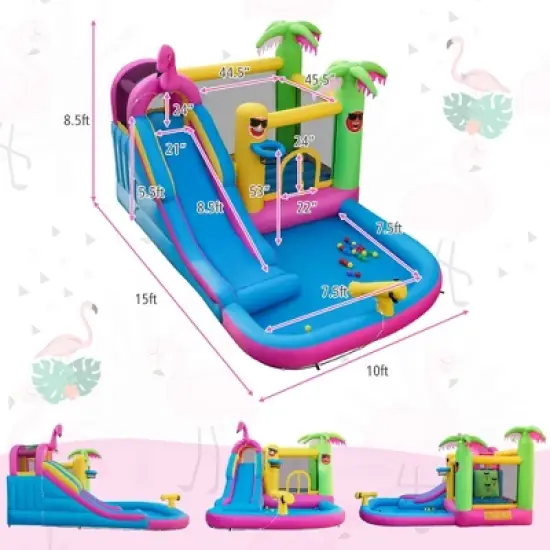 Costway Tropical Inflatable Bounce Castle for Backyard, Ocean Ball & 735W Blower Include image {2}