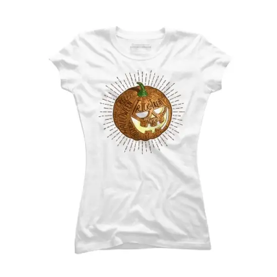 Junior's Design By Humans Halloween smiling retro pumpkin with fine detailed lettering By Agor2012 T-Shirt image {2}