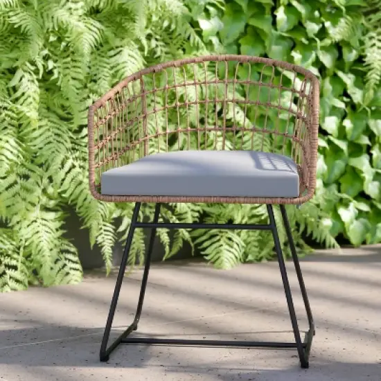 Flash Furniture Devon 3-Piece Patio Bistro Set, Indoor/Outdoor Rattan Rope Chairs, Acacia Wood Top Table & Seat Cushions image {3}