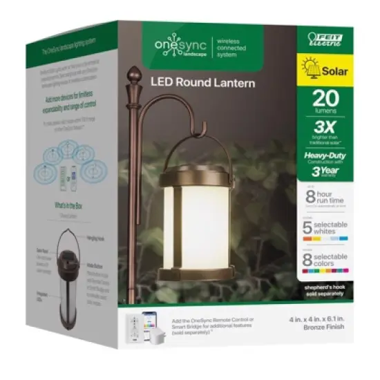 Feit Smart Home 4 in. Solar Power Metal Round Hanging Lantern Bronze image {1}