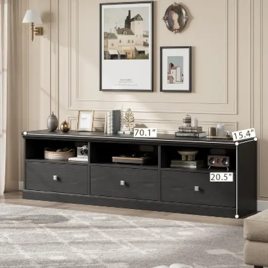 70in TV Stand for TVs up to 80", Modern Entertainment Center with Storage Drawer, Shelves, TV Console Media Cabinet for Living Room, Bedroom, Black image {3}