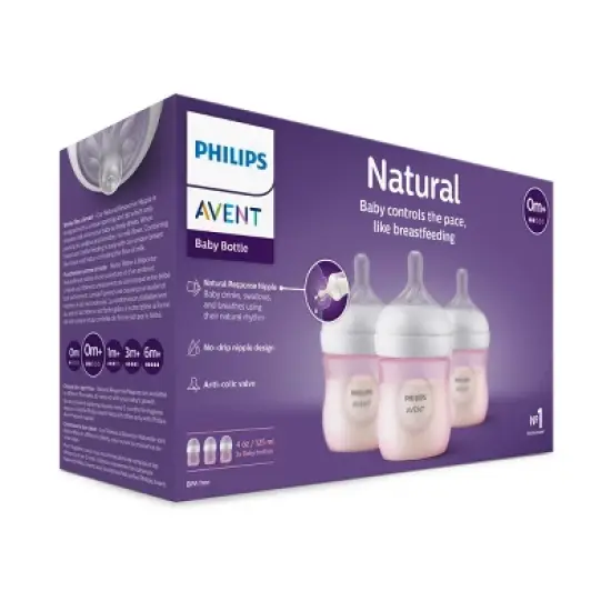 Philips Avent Natural Baby Bottle with Natural Response Nipple - Pink - 4oz image {2}