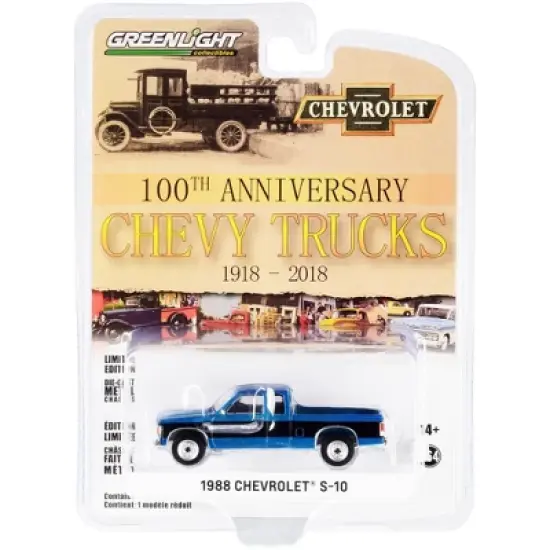 1988 Chevrolet S-10 4x4 Extended Cab Pickup Truck Blue Met. "100th Anniversary of Chevy Trucks" 1/64 Diecast Model by Greenlight image {2}