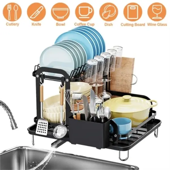 KTMBDW Dish Drying Rack for Kitchen Counter, Stainless Steel Sink Organization and Storage Essentials with Cutlery Holder, Home and Appartment, Black image {3}