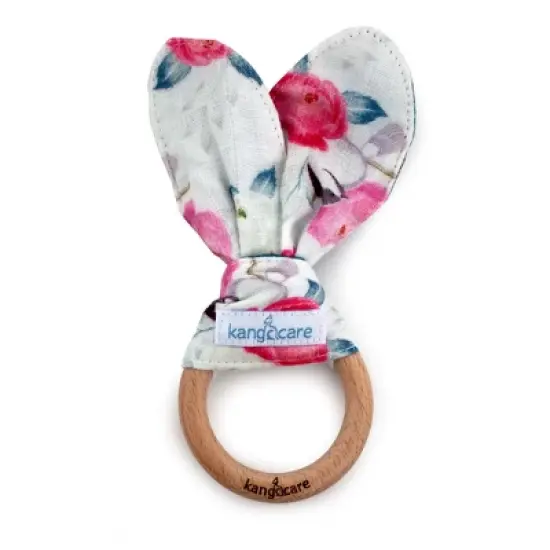 Kanga Care Baby Muslin Crinkle Bunny Ear Wood Teething Ring image {6}