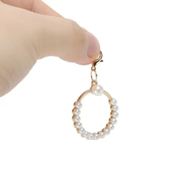 Unique Bargains Pearl Circle Shoelace Charms Gold Tone 1 Pair image {2}