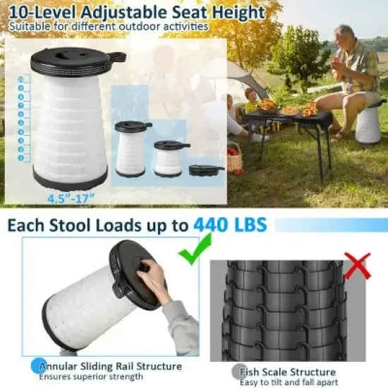 Racxily 3 Pieces Folding Camping Table Stool Set with 2 Retractable LED Stools image {6}