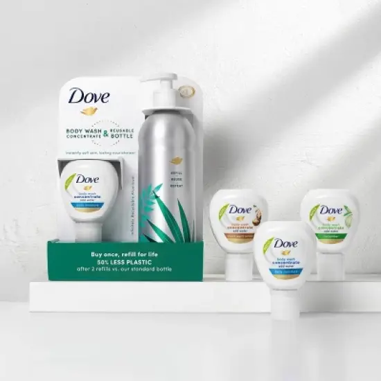 Dove Beauty Daily Moisture Body Wash Refill Concentrate & Reusable Aluminum Bottle - 4 fl oz/Makes 16 fl oz image {4}