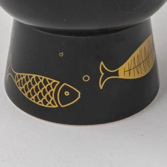 Dexypaws: Elevated Ceramic Cat Bowl, Black & Gold Fish, 7oz, Pet Feeding Dish image {4}
