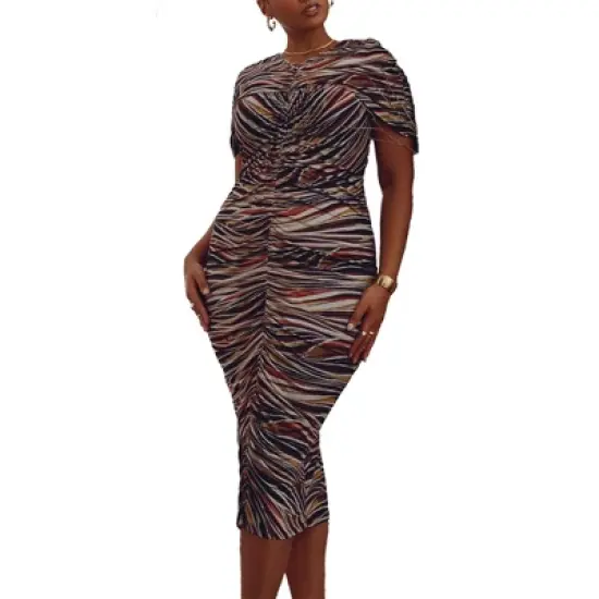 ELOQUII Women&rsquo;s Plus Size Capelet Ruched Dress image {3}