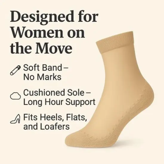 Women&rsquo;s 3- Pack Non-Slip Sheer Ankle Socks &ndash; Breathable Nylon with Cushioned Cotton Sole image {3}