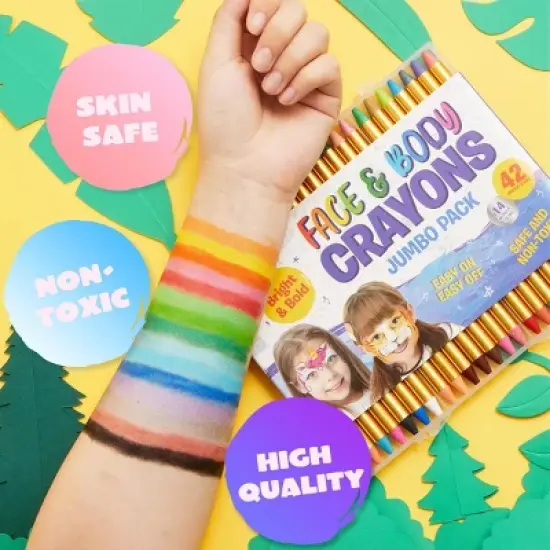 Joyfy Halloween Party Favors 42 PCS Non-toxic Face Body Paint Crayons Kit for Kids Toddlers With 14 Metallic Colors Birthday Makeup & Festivals Gifts image {2}