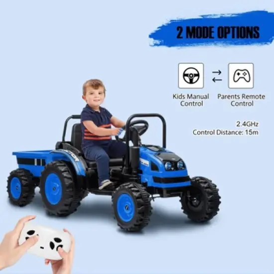 Kids Ride On Tractor with Trailer, 12V Battery Powered Electric Tractor with Remote Control, Music, USB, Led, Unload Button image {6}