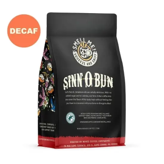 Bones Coffee Company Cinnamon Roll Flavored Medium Roast Decaffeinated Coffee 12 oz (Whole Bean) image {2}