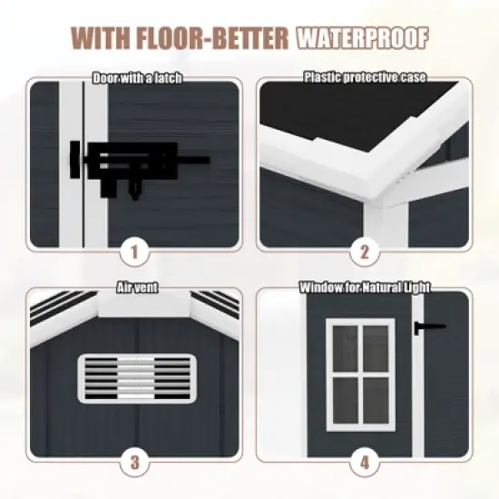 Outdoor Storage Shed, Resin Shed with Floor & Lockable Doors, All Weather Plastic Sheds with Window Dark Grey image {3}