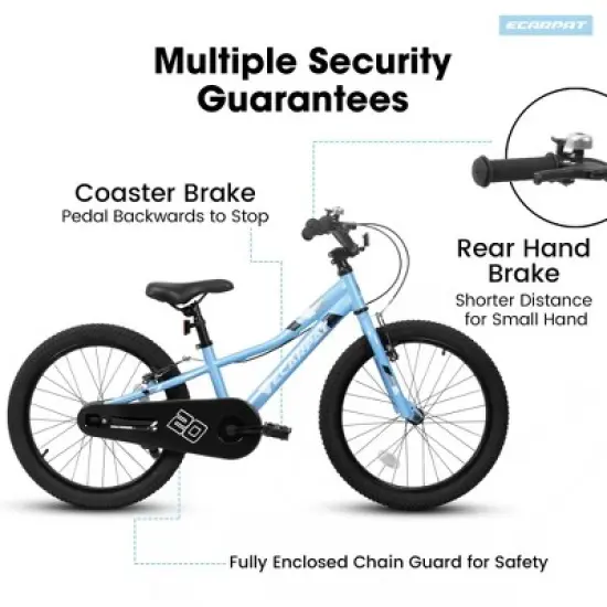 NAYSAYE Bicycle 20 Inch Kids Bike 1 Speed with V Brake and Coaster Brake for Children, Blue, 52.3"*21.6"*30.3" image {3}