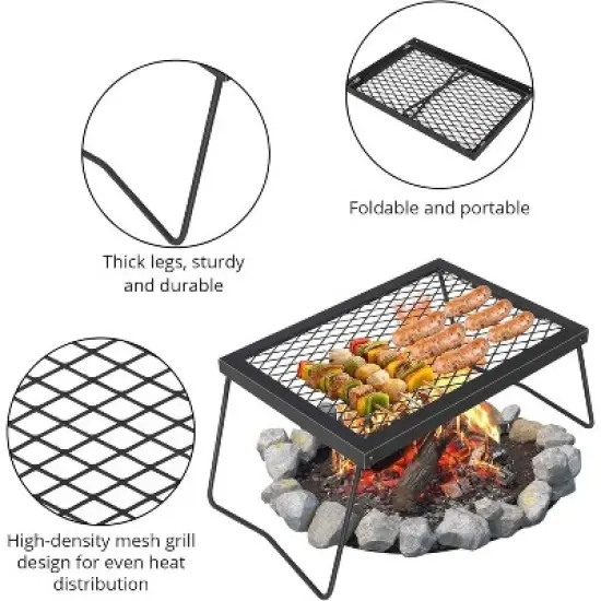 Portable Campfire Grill, Heavy Duty Steel Mesh Grate and Roasting Pan, Foldable image {2}